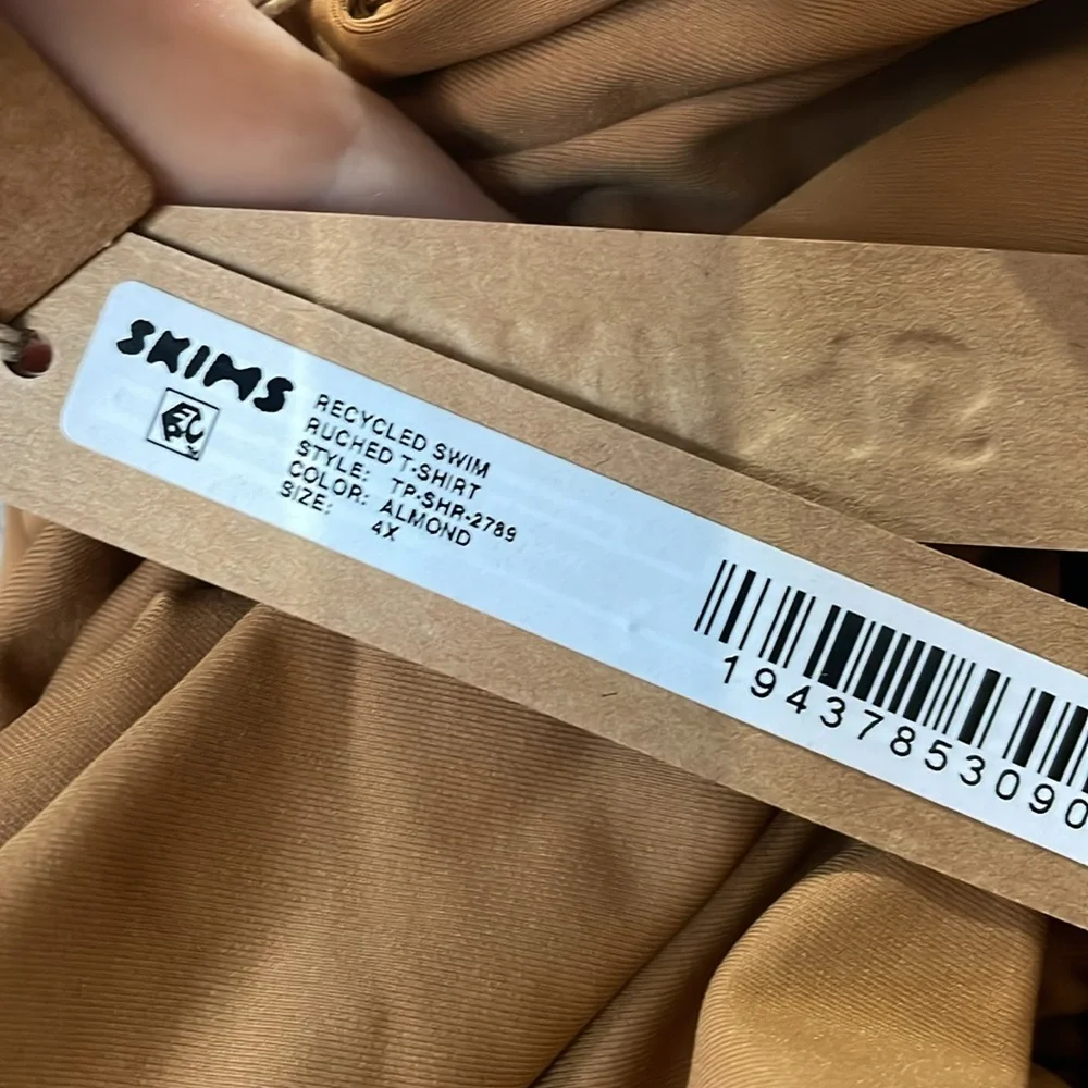 NWT SKIMS Recycled Ruched T-Shirt Swim Top Almond‎ Sz 4X